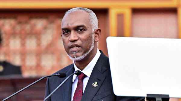 Mohamed Muizzu, the new&nbsp;president of the Maldives, speaks during his inauguration ceremony in Male&nbsp;on&nbsp;Nov. 17.