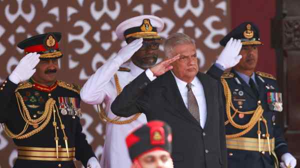 Sri Lankan&nbsp;President Ranil Wickremesinghe, second from right,&nbsp;attends the country's 76th Independence Day celebrations in Colombo during February.