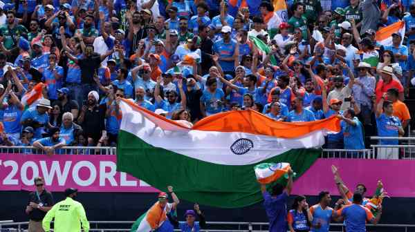 Fans of the Indian cricket team&nbsp;celebrate after a win over Pakistan at Nassau County International Cricket Stadium in East Meadow, New York, on June 9.