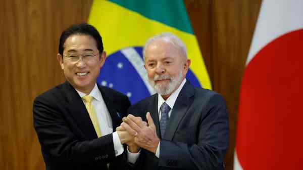 Japanese Prime Minister Fumio Kishida met with Brazilian President Luiz Inacio Lula da Silva in Brazil's capital on May 3.