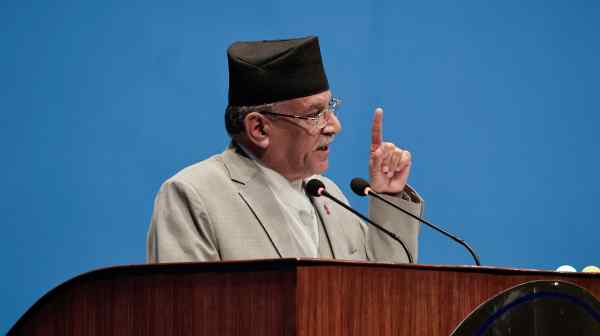 Nepal's Prime Minister Pushpa Kamal Dahal, also known as Prachanda, delivers a speech before a confidence vote at the parliament in Kathmandu, Nepal, July 12.