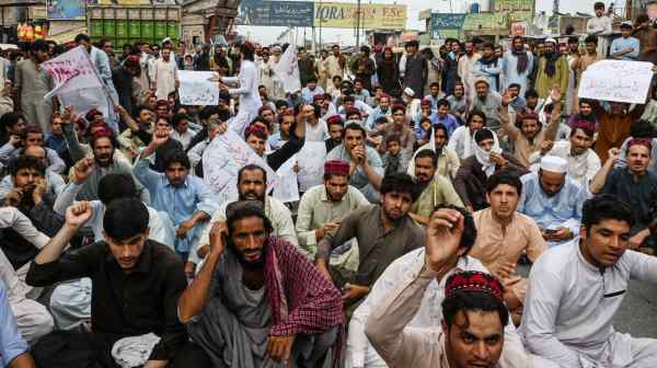 Demonstrators in Bara, Pakistan, protest against new taxes on July 7: The government's push to increase revenues has not been popular.