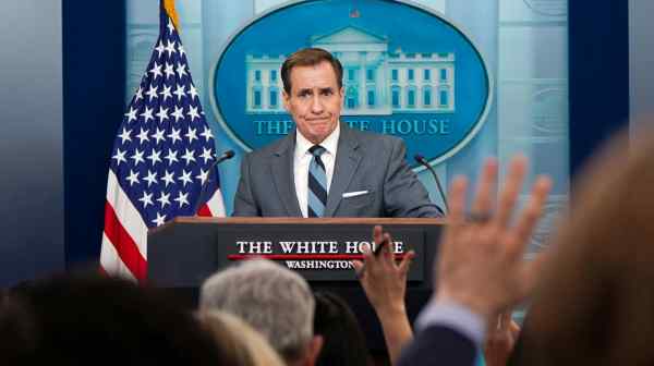 U.S. national security spokesperson John Kirby attends a press briefing at the White House on March 25.