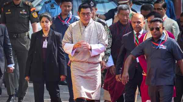 Bhutan's King Jigme Khesar Namgyel Wangchuck arrives to offer prayers at a&nbsp;temple in Guwahati, India, on Nov. 3. His visit to India comes shortly after renewed border talks between Bhutan and China.