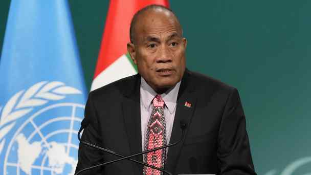 Kiribati President Taneti Maamau speaks during a plenary session at the COP28 U.N. Climate Summit, Saturday, December&nbsp;9, 2023, in Dubai, United Arab Emirates.