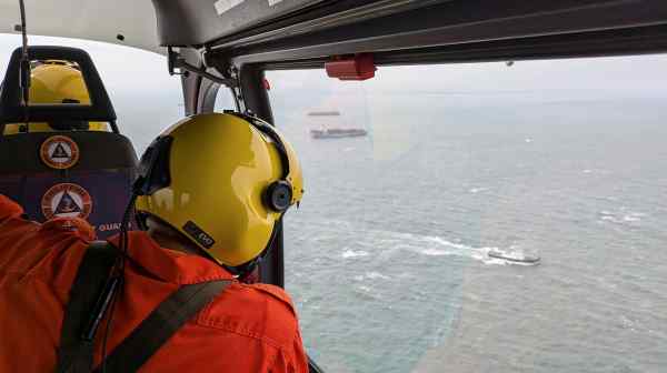 In this photo provided by the Philippine Coast Guard, an aerial survey is conducted as part of an&nbsp;oil spill response operation&nbsp;in Manila Bay on July 25. The sinking of a tanker raised fears over a possible spill.&nbsp;(Philippine Coast Guard via AP)