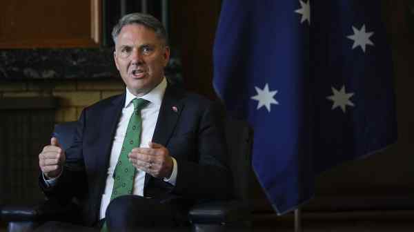 Australia's Deputy Prime Minister and Minister for Defense Richard Marles speaks during a meeting with Canada's Minister of National Defense Bill Blair, not seen,&nbsp;in Vancouver, Canada on Aug. 8. (Photo by&nbsp;The Canadian Press via AP)&nbsp;