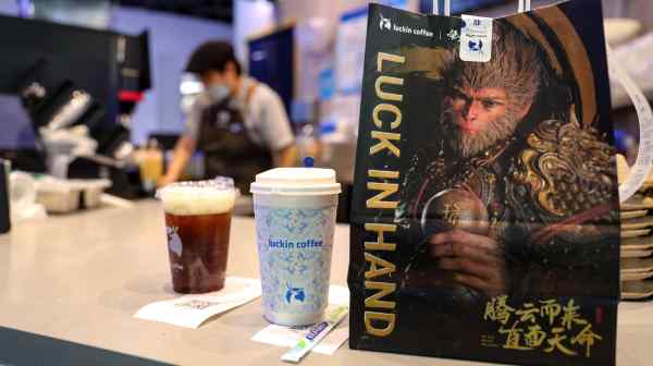 Luckin Coffee is one of several Chinese brands collaborating with the homegrown video game Black Myth on products. (VCG via AP )