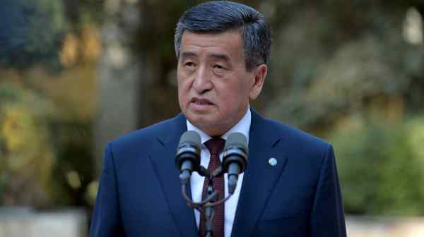 Kyrgyzstan's President Sooronbay Jeenbekov, shown here after a vote at an Oct. 4&nbsp;parliamentary election, resigned Oct. 15.