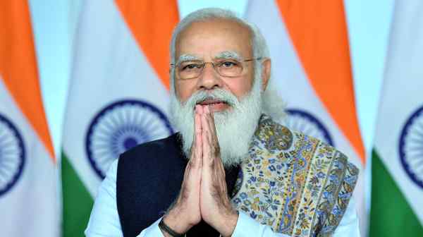 Prime Minister Narendra Modi attends the launch of the pan-India&nbsp;COVID-19 vaccination drive via video conference in New Delhi on Jan. 16.&nbsp;(Photo courtesy of Government of India)