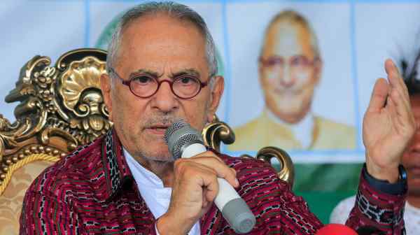 Jose Ramos-Horta declares victory in East Timor's presidential election in Dili on April 21.