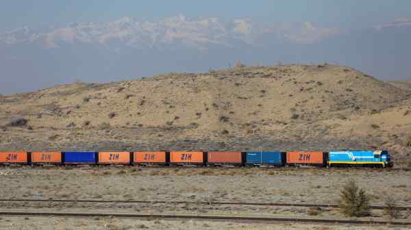 A cargo train approaches Kazakhstan's border with China:&nbsp;Over 80% of goods bound for Europe from China and Central Asia pass through Kazakhstan.