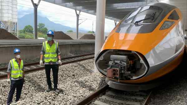 A Chinese-built high-speed train at Tegalluar train depot in Bandung, West Java, Indonesia.