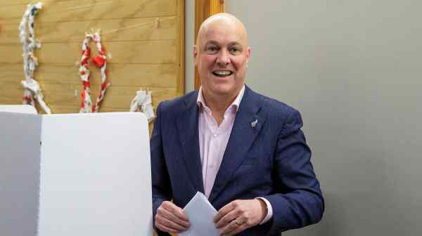 Christopher Luxon, leader of the New Zealand National Party, casts his vote in Auckland on Oct.&nbsp;2.