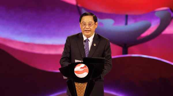 Laos'&nbsp;Prime&nbsp;Minister&nbsp;Sonexay Siphandone speaks&nbsp;at the closing ceremony of the 43rd ASEAN Summit in Jakarta on&nbsp;Sept. 7, 2023, as his country was set to take&nbsp;over the bloc's chair from Indonesia.