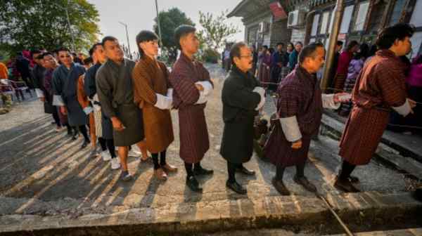 Bhutanese people queue up to cast&nbsp;votes in the national elections in Deothang, Bhutan on&nbsp;Jan. 9.