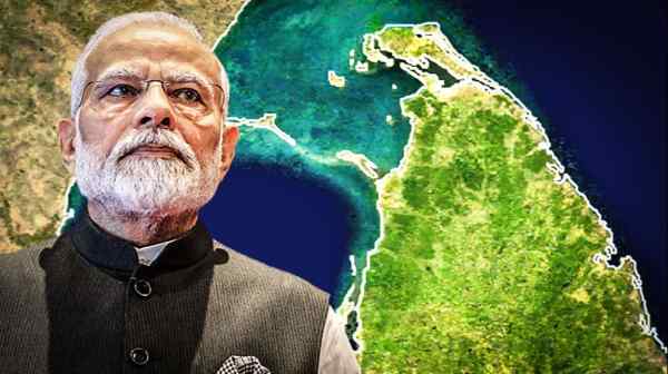 Indian Prime Minister Narendra Modi is accusing the opposition Congress party of improperly ceding Katchatheevu island to Sri Lanka. (Nikkei montage/Source photos by AP and Ken Kobayashi)