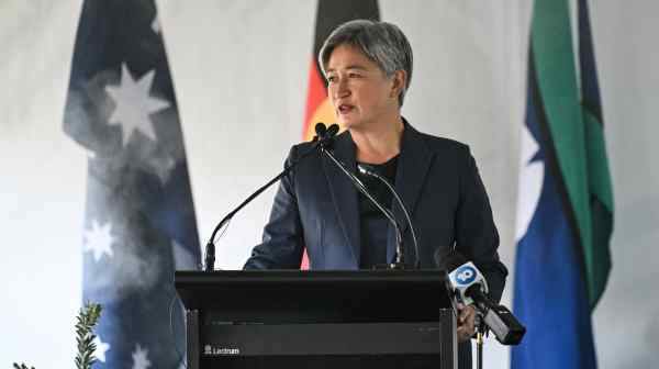 Australian Foreign Minister Penny Wong speaks during a ceremony&nbsp;in the city of Adelaide on&nbsp;May 3.