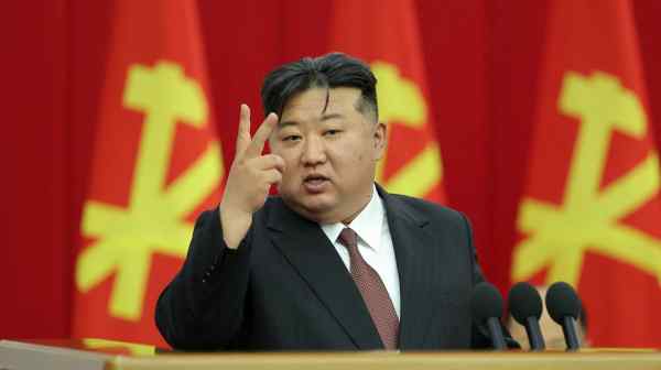 North Korean leader Kim Jong Un speaks at a plenary meeting of the Central Committee of the ruling Workers' Party of Korea. (KCNA via Reuters)