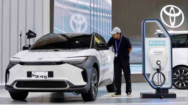 Toyota's electric vehicle bZ4X was on display last August at the Gaikindo Indonesia International Auto Show. Japanese carmakers have long dominated the Indonesian market.