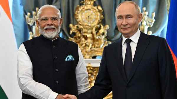 Indian&nbsp;Prime Minister Narendra Modi meets Russian&nbsp;President Vladimir Putin at the Kremlin on July 9. (Sputnik/Kremlin via Reuters)