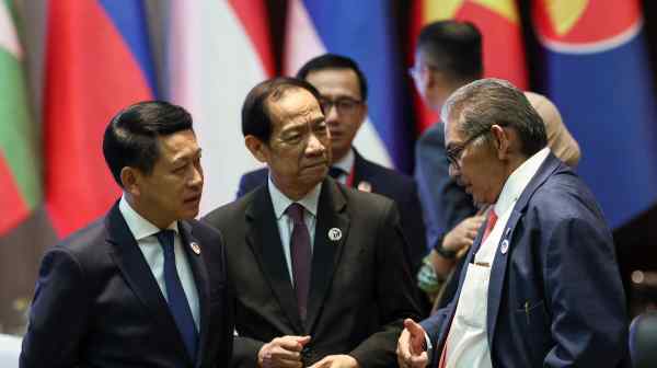 ASEAN officials attend a retreat session at the 57th ASEAN foreign ministers&nbsp;meeting at the National Convention Centre, in Vientiane on July 25.