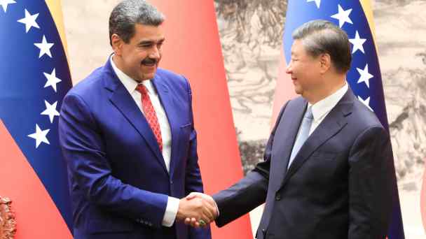 Venezuela's President Nicolas Maduro shakes hands with China's President Xi Jinping, during a meeting at the Great Hall of the People&nbsp;in Beijing on Sept. 13, 2023.