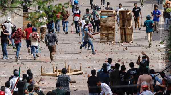 Protesters engage in a clash&nbsp;in Dhaka on July 16. Bangladesh has been plunged into unrest after demonstrations against government job quotas.&nbsp;