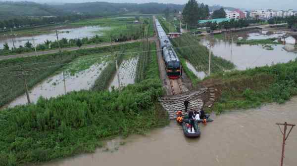 Kim Jong Un's train stopped just short of flood damage in the northern part of the country. (North Korea's Korean Central News Agency via Reuters)&nbsp;