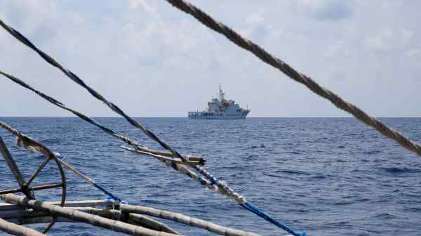 A China Coast Guard ship near the disputed Scarborough Shoal in 2017. China has been growing more assertive in the South China Sea, with Philippine&nbsp;President Ferdinand Marcos calling its latest&nbsp;actions "unjustified, illegal and reckless."