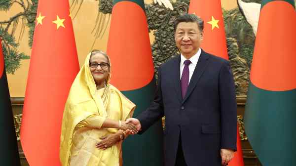 Bangladesh Prime Minister Sheikh Hasina meets Chinese President&nbsp;Xi Jinping in Beijing, weeks before she was ousted from power. (Photo&nbsp;from X account of China's vice minister of foreign affairs)