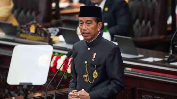 Outgoing Indonesian President Joko 'Jokowi' Widodo speaking to parliament on Friday, a day before the nation's Independence Day celebrations.