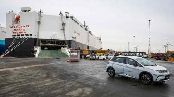 BYD cars are unloaded at a port in Germany:&nbsp;Chinese EVs will be subject to additional tariffs, on top of an existing 10% duty, once an anti-subsidy investigation is finalized on Oct. 30.&nbsp;