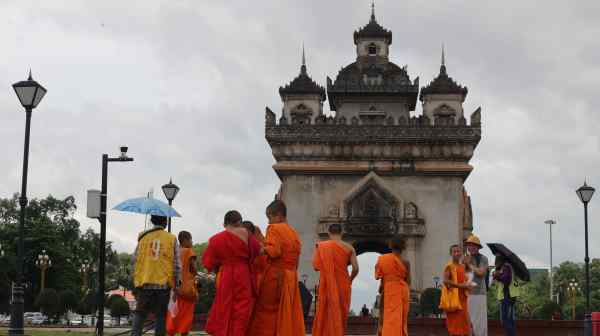 Patuxai monument in Vientiane: Between 2017 and 2022, the volume of public and publicly guaranteed debt in Laos rose to 112% of GDP from 52%. (Photo by Ken Kobayashi)