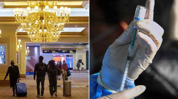 Chinese mainlanders are increasingly visiting Macao to receive mRNA vaccoines. (Source photos by AFP/Jiji and AP)&nbsp;