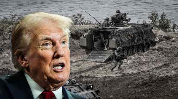 Former U.S. President Donald Trump has suggested Taiwan pay the U.S. for its defense. (Nikkei montage/Source photos by AP and&nbsp;Taiwan Military News Agency/Taiwan's Defense Ministry/AP)